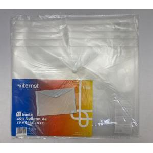 Plastidea 10 pz buste con bottone portadocumenti a4 colore neutro trasparente