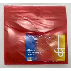 Plastidea 10 pz buste con bottone portadocumenti a4 colore rosso