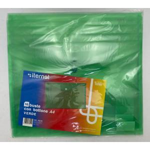 Plastidea 10 pz buste con bottone portadocumenti a4 colore verde
