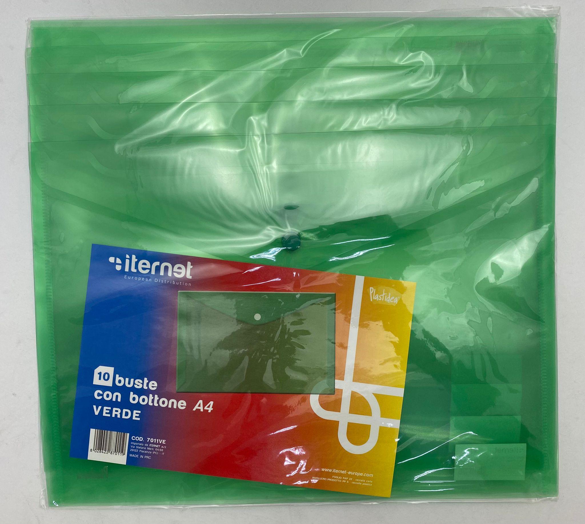iternet iternet plastidea 10 pz buste con bottone portadocumenti a4 colore verde - foto 1