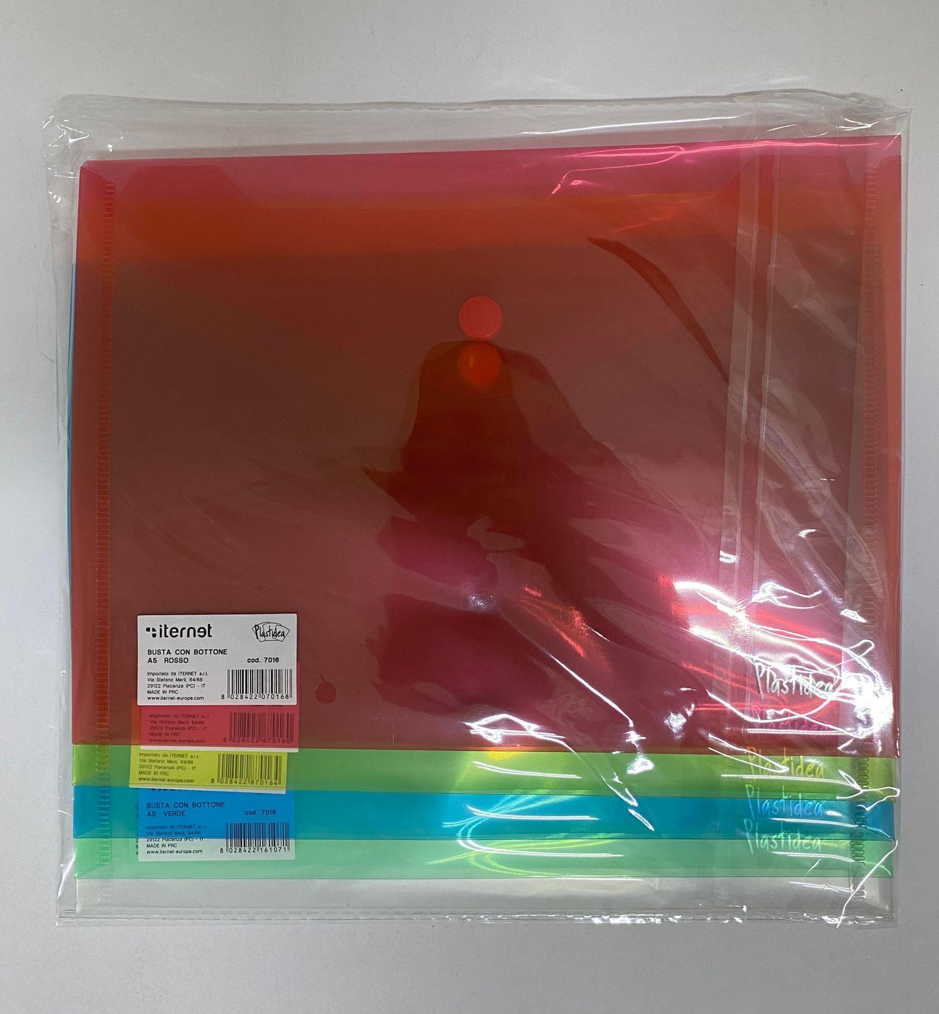 iternet iternet plastidea 5 pz buste con bottone portadocumenti a5 colori assortiti - foto 1