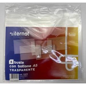 Plastidea 5 pz buste con bottone portadocumenti a5 colore neutro trasparente