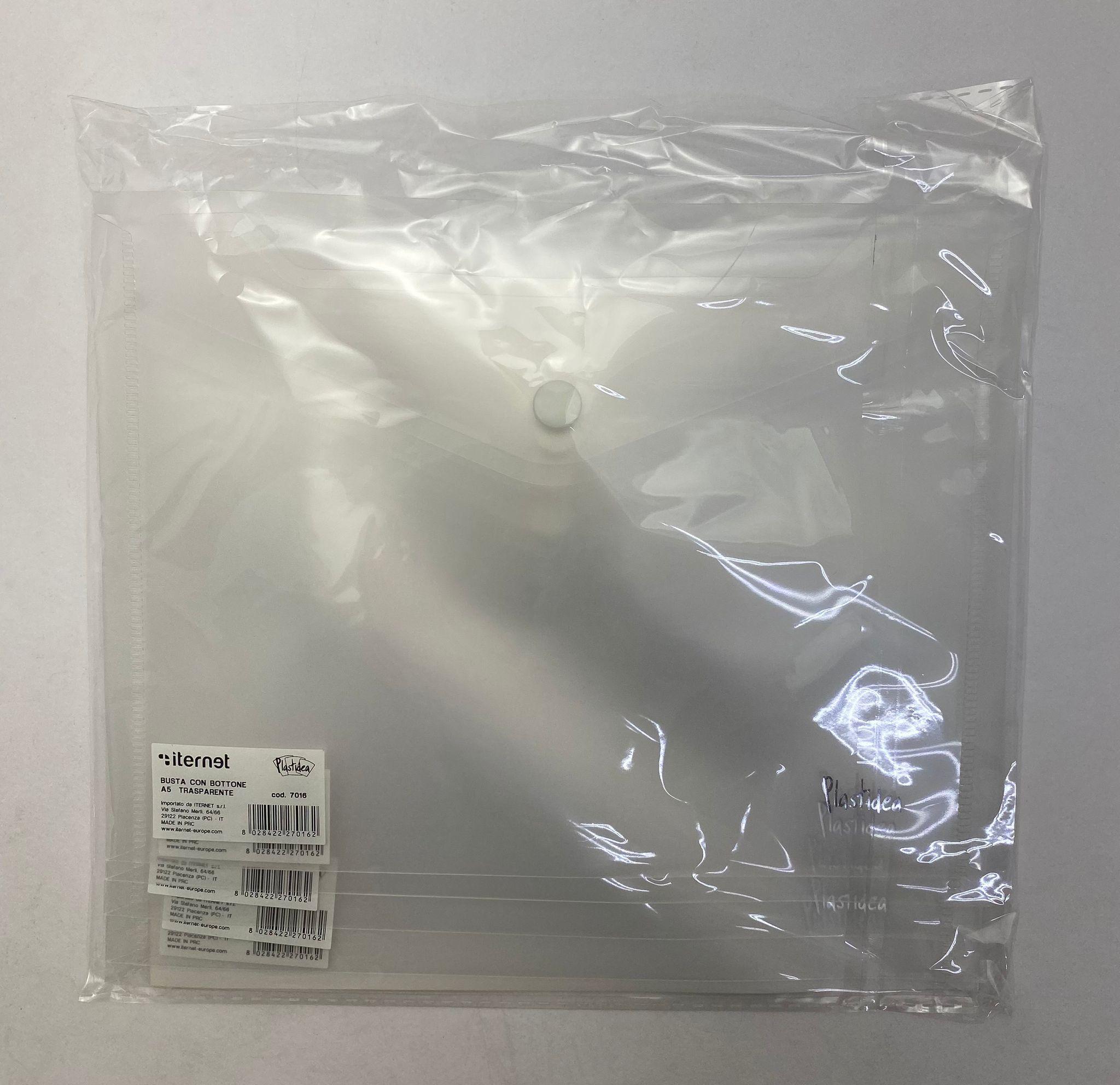 iternet iternet plastidea 5 pz buste con bottone portadocumenti a5 colore neutro trasparente - foto 2