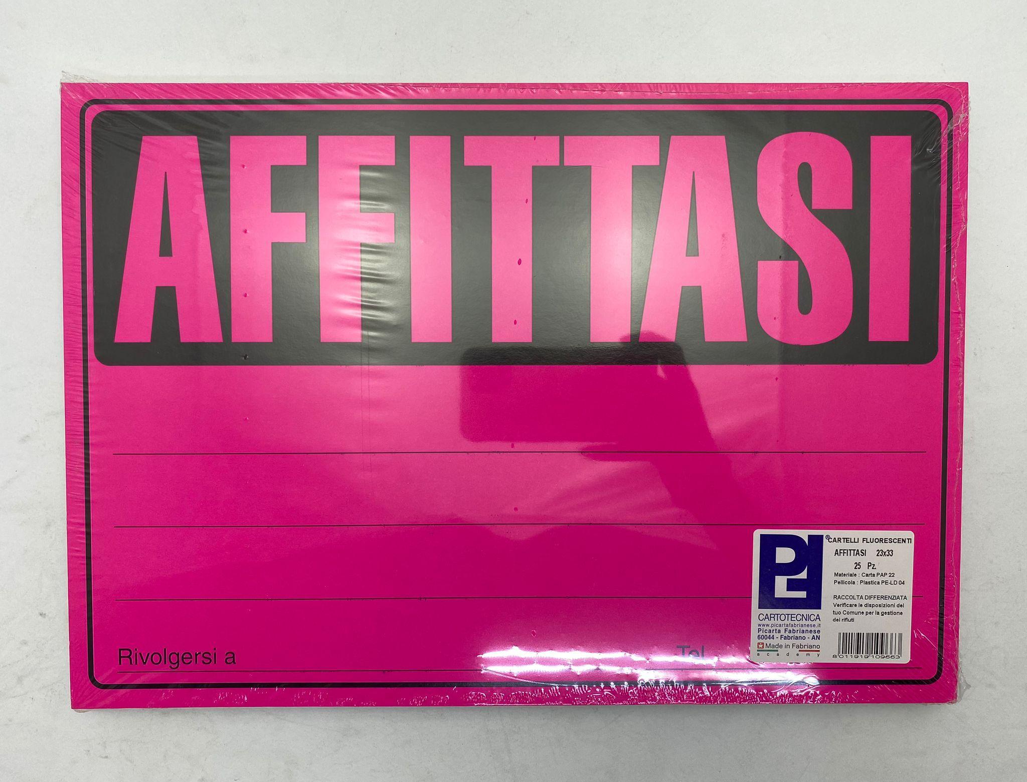 picarta fabrianese srl picarta fabrianese 25 pz cartelli affittasi 22x33 cm colori assortiti fluo - foto 1 picarta fabrianese srl picarta fabrianese 25 pz cartelli affittasi 22x33 cm colori assortiti fluo - foto 1