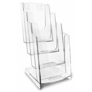 Portadepliant modulare 4 tasche formato 1/3 a4 11,5x26,5x18,4cm da parete o da banco capacità 800fg.