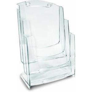 Portadepliant modulare 3 tasche formato a4 11,5x26,5x18,2cm da parete o da banco capacità 600fg.