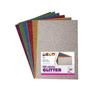Cwr 10 fogli gomma eva adesiva glitter 20x30cm colori assortiti 10401