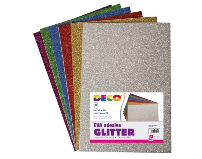 c.w.r. cwr 10 fogli gomma eva adesiva glitter 20x30cm colori assortiti 10401 - foto 1