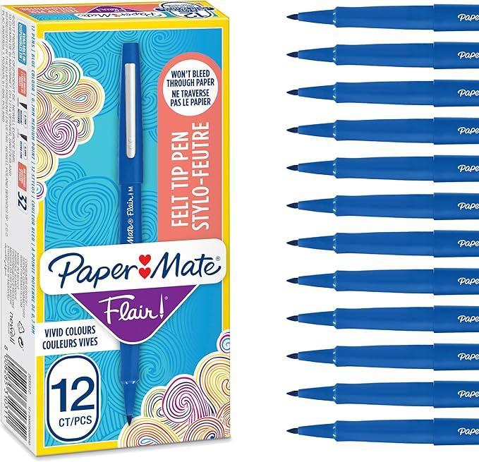 paper mate paper mate nylon flair 12 pz penna blu punta in feltro m tratto 0,7 mm - foto 1