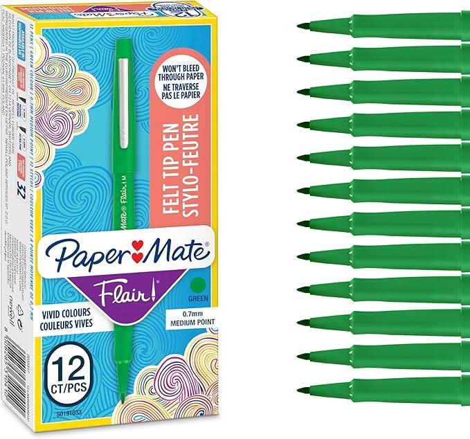 paper mate paper mate nylon flair 12 pz penna verde punta in feltro m tratto 0,7 mm - foto 1
