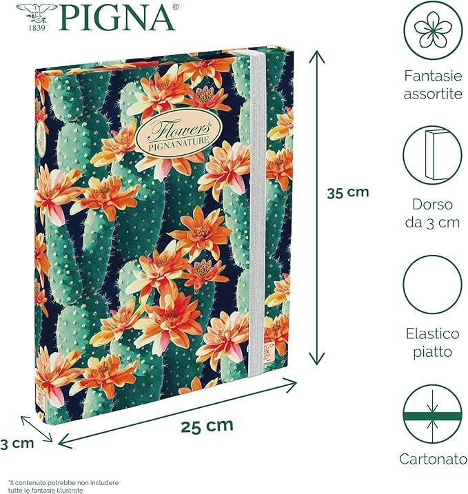 pigna pigna flowers nature 6pz cartella portaprogetti con elastico 26x34cm dorso 3cm in 3 fantasie floreali - foto 2