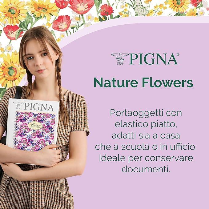 pigna pigna flowers nature 6pz cartella portaprogetti con elastico 26x34cm dorso 3cm in 3 fantasie floreali - foto 5