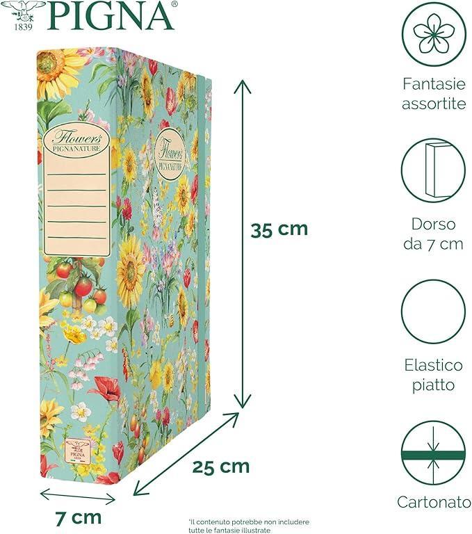 pigna pigna flowers nature 3pz cartella portaprogetti con elastico 26x34cm dorso 7cm in 3 fantasie floreali - foto 2