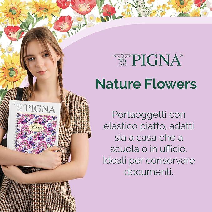 pigna pigna flowers nature 3pz cartella portaprogetti con elastico 26x34cm dorso 7cm in 3 fantasie floreali - foto 5