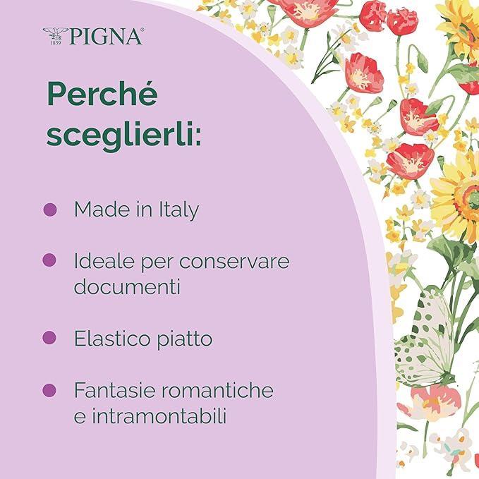 pigna pigna flowers nature 3pz cartella portaprogetti con elastico 26x34cm dorso 7cm in 3 fantasie floreali - foto 6