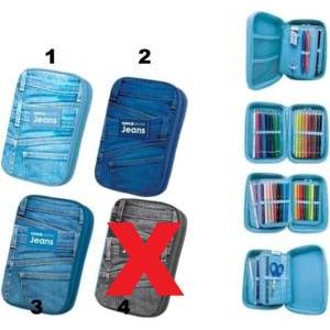 Astuccio jeans accessoriato tinta unita one time 21,5x13,5x7cm fantasie assortite