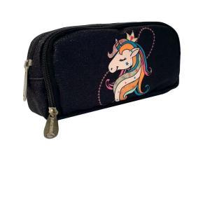 Astuccio busta unicorn nero glitter attrezzato 3 zip  11x7x22cm 51077