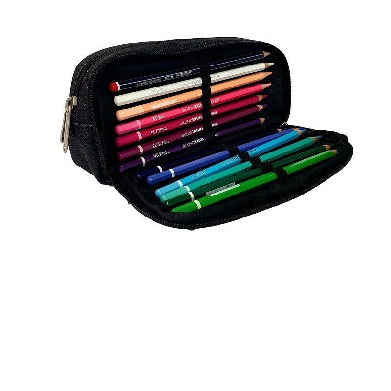 tinta unita astuccio busta unicorn nero glitter attrezzato 3 zip tinta unita 11x7x22cm 51077 - foto 2