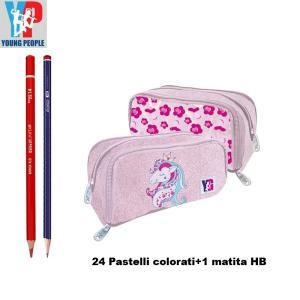 Astuccio busta unicorn rosa glitter attrezzato 3 zip  11x7x22cm 51078