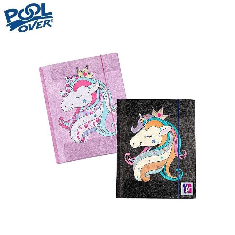 tinta unita tinta unita cartellina con elastico unicorn rosa e nero glitter a4 in ppl 26x36cm 51099 - foto 1