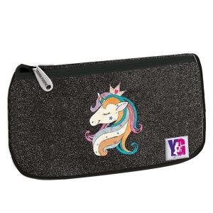 Astuccio borsellino triangolare unicorn nero glitter  young people 10x22x8cm
