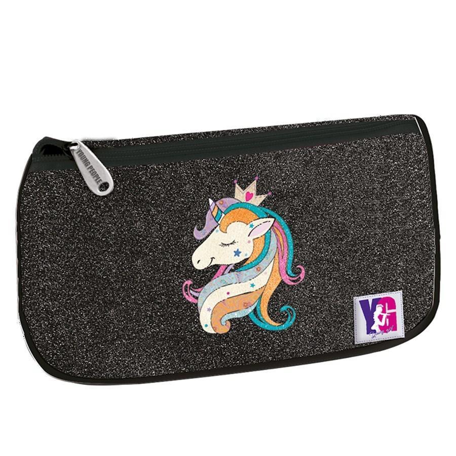 tinta unita astuccio borsellino triangolare unicorn nero glitter tinta unita young people 10x22x8cm - foto 1