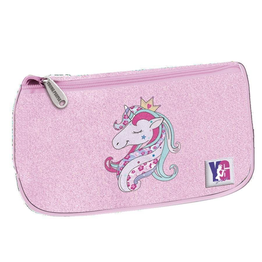 tinta unita astuccio borsellino triangolare unicorn rosa glitter tinta unita young people 10x22x8cm - foto 1