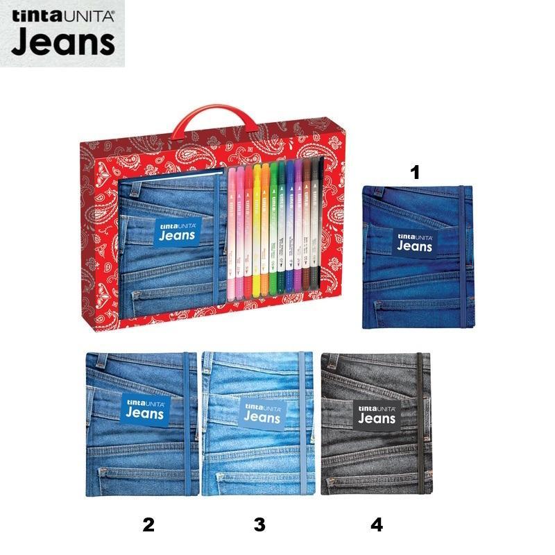 tinta unita tinta unita jeans set notebook con elastico 12x17cm + 12 pennarelli - foto 1