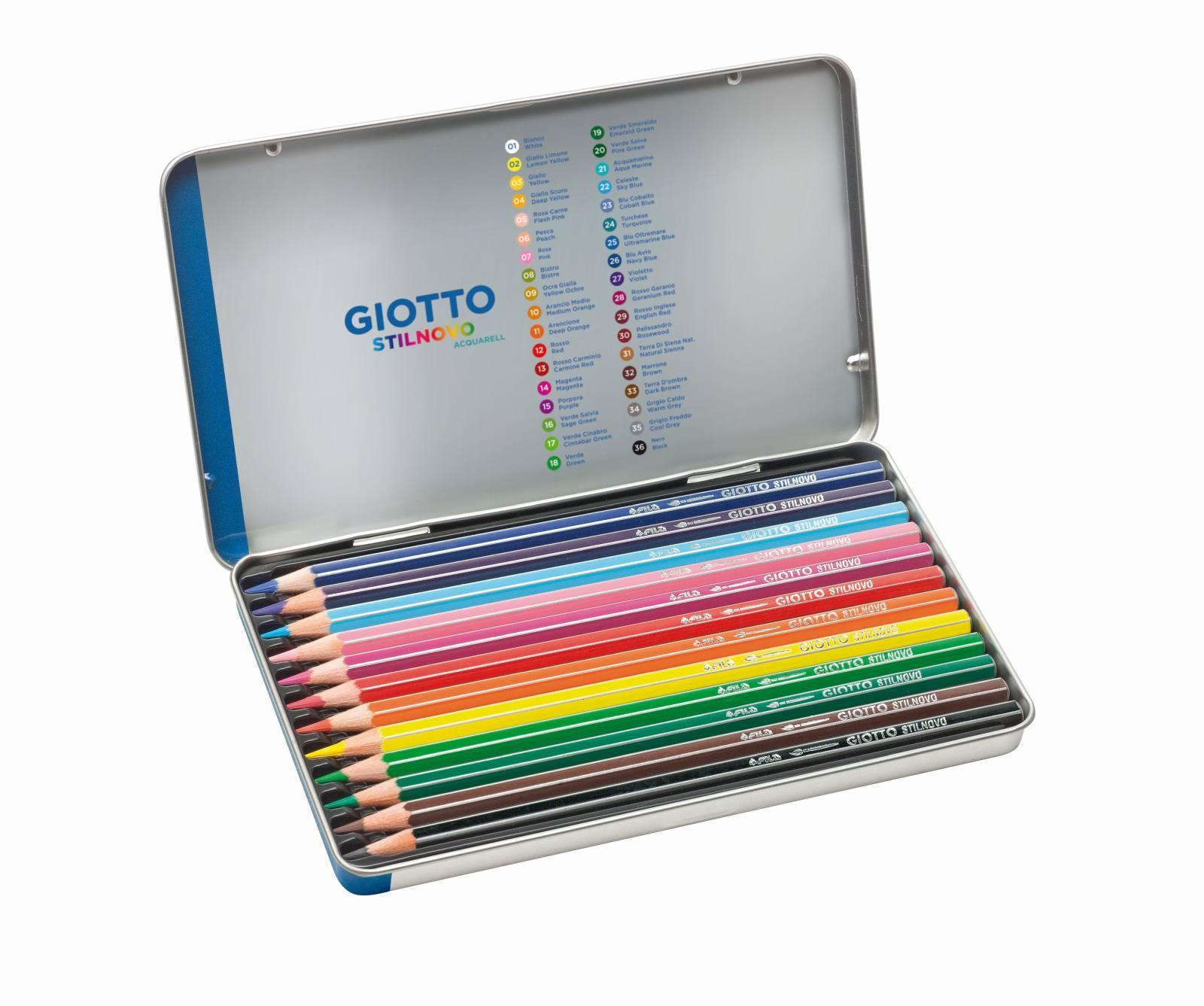 giotto giotto stilnovo aquarell 12 pastelli scatola in metallo mina 3,3mm - foto 2