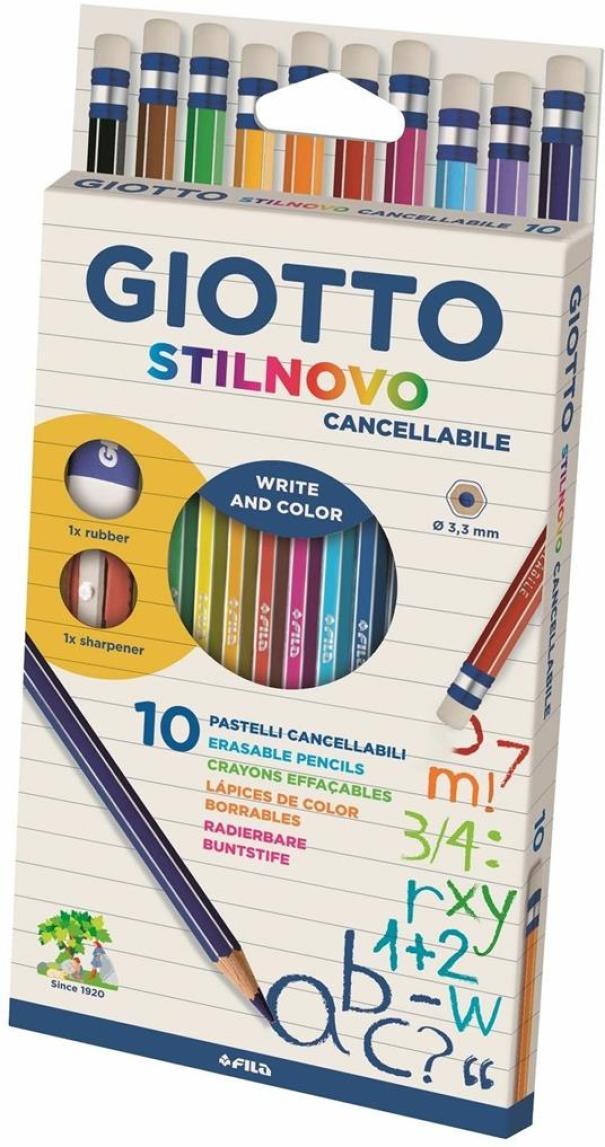 giotto giotto stilnovo cancellabile 10 conf. pastelli 10 colori con gomma e temperino - foto 1