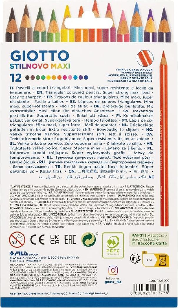 giotto giotto stilnovo maxi pastelli 6 conf. da 12 colori mina 4,3 mm - foto 2