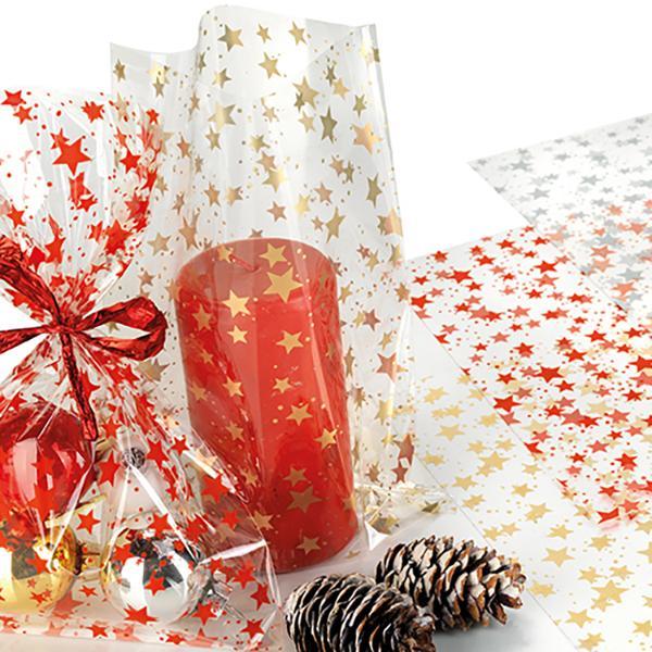 p.n.p. plast pnp plast 50pz buste alimentari trasparenti starry 20x32cm con stelle rosse - foto 1