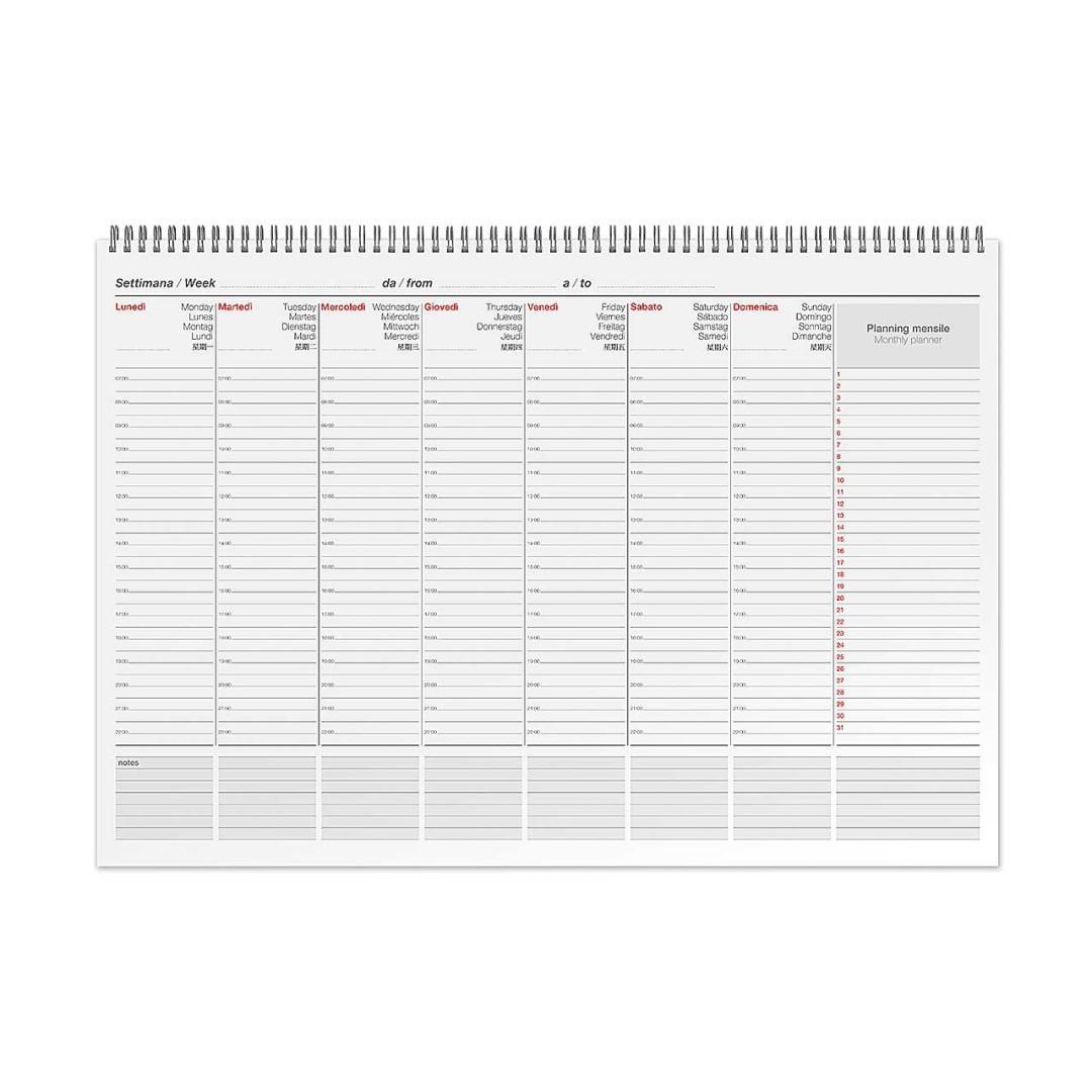 castelli spa cangini filippi planner settimanale perpetuo sottomano wire-o non datato 34x24cm - foto 1