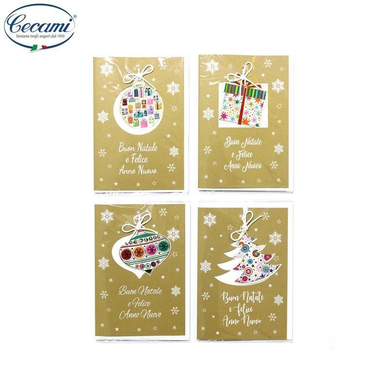 cecami cecami 12pz biglietti auguri buon natale con applicazioni 12x18cm 50064bn - foto 1