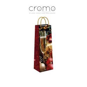 Cromo 12 pz. shopper natale buste porta bottiglia 37x12,7x11,3 cm con manico