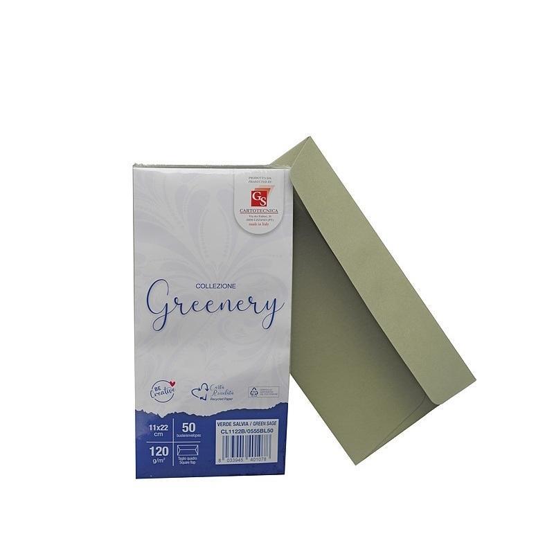 gs cartotecnica gs cartotecnica 50pz buste da lettera greenery verde salvia 11x22cm 120gr/mq - foto 1