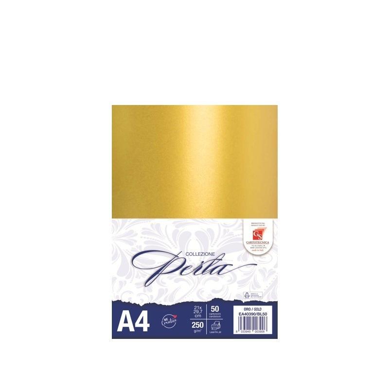gs cartotecnica gs cartotecnica 50 fg. cartoncino perla oro a4 (21x29,7cm) 250gr/mq - foto 1
