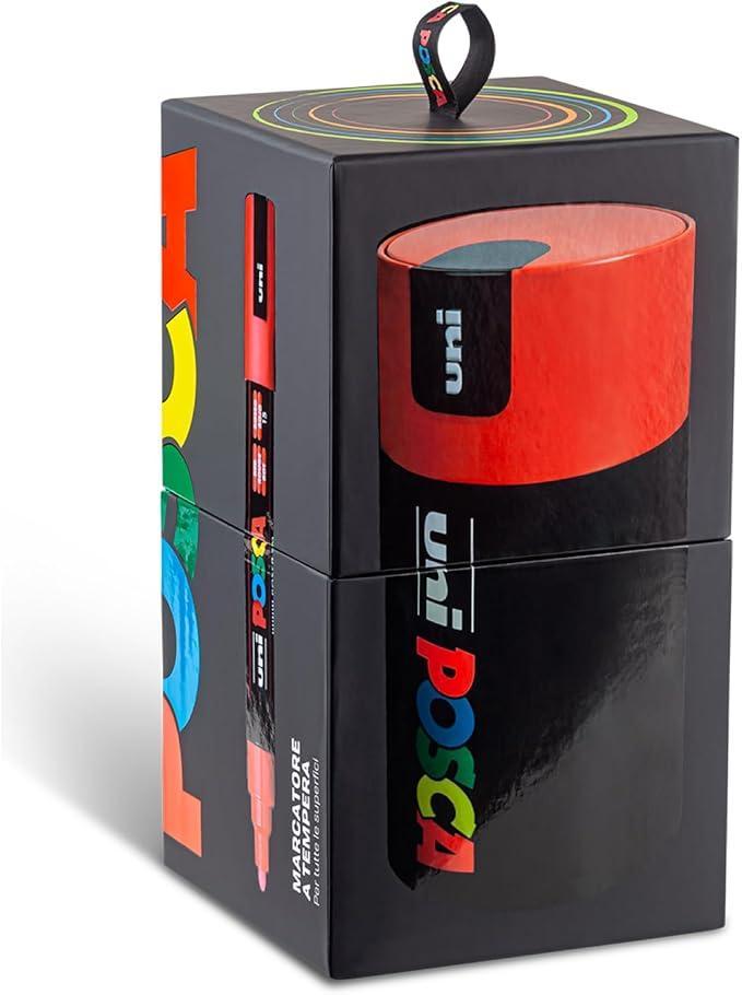 osama uni posca gift box rosso 18pz marcatori pennarelli colori assortiti - foto 2