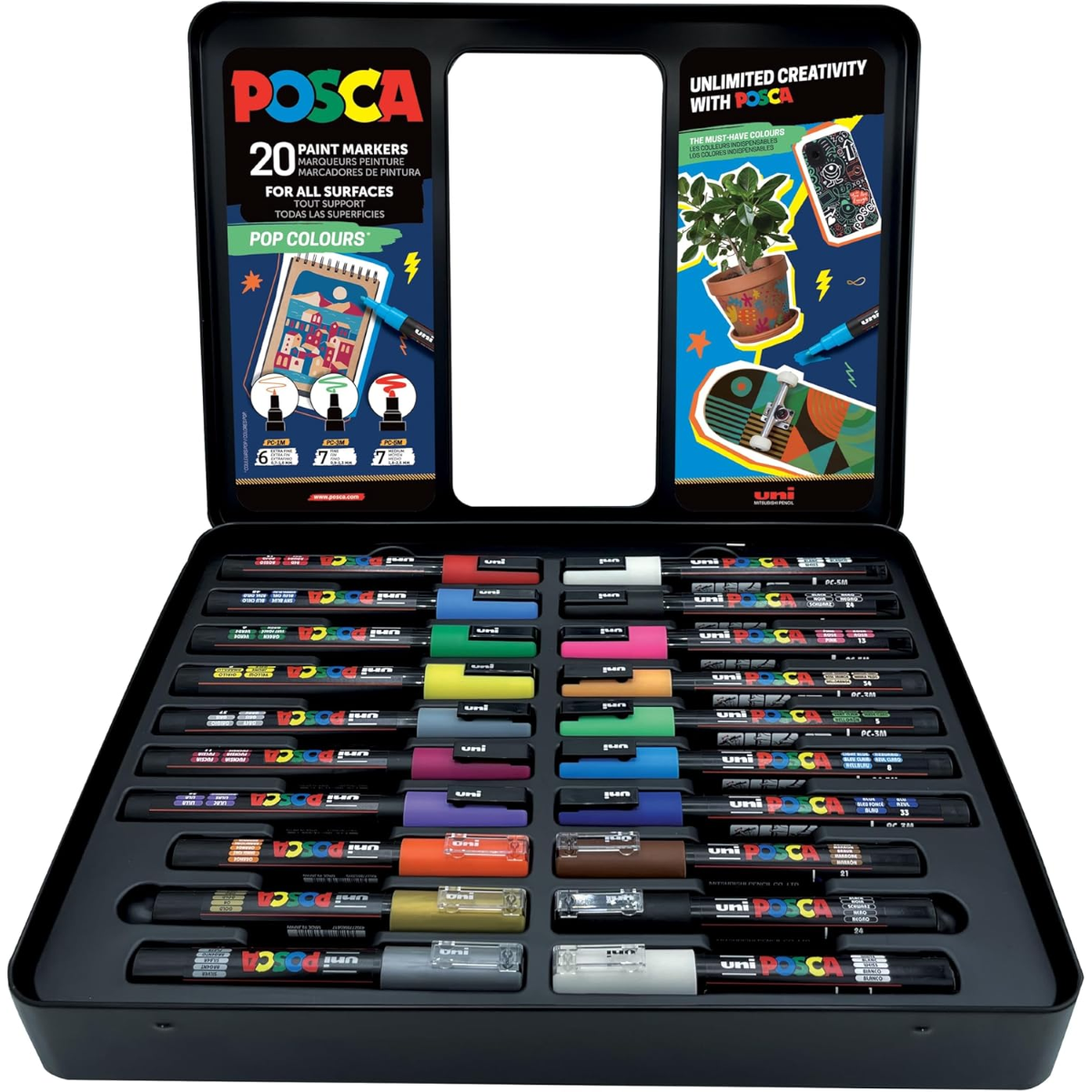 osama uni posca valigetta metallo pop 20pz marcatori pennarelli col. assortiti - foto 1
