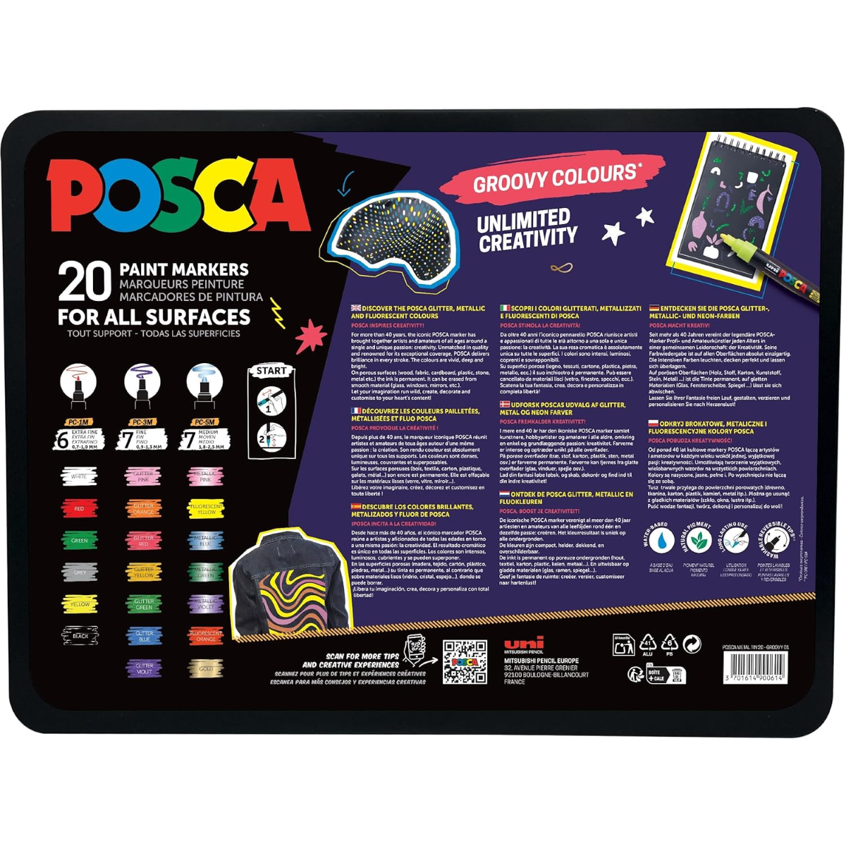 osama uni posca valigetta metallo groovy 20pz marcatori pennarelli col. assortiti - foto 2
