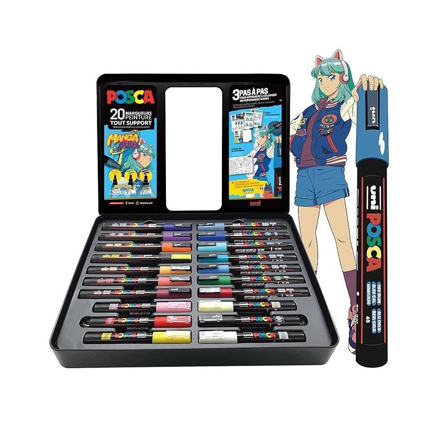 osama uni posca valigetta metallo 20pz marcatori pennarelli assortiti manga hero - foto 1
