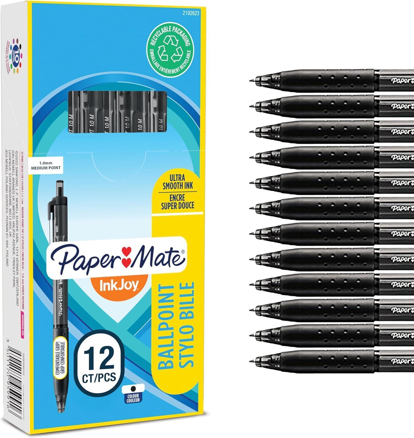 Paper Mate InkJoy 12pz Penna a Sfera a Scatto Nera 300RT Punta M 0,1 mm