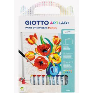 Art lab+ paint by numbers flowers tela a4 10 tempere e 2 pennelli