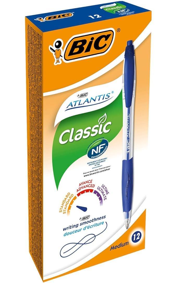 bic bic atlantis classic 12 pz. penne a sfera punta media 1 mm blu - foto 1