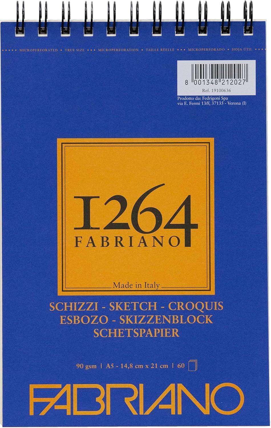 Fabriano 5pz Blocco Schizzi 1246 Spiralato Formato A5 90gr 60fg