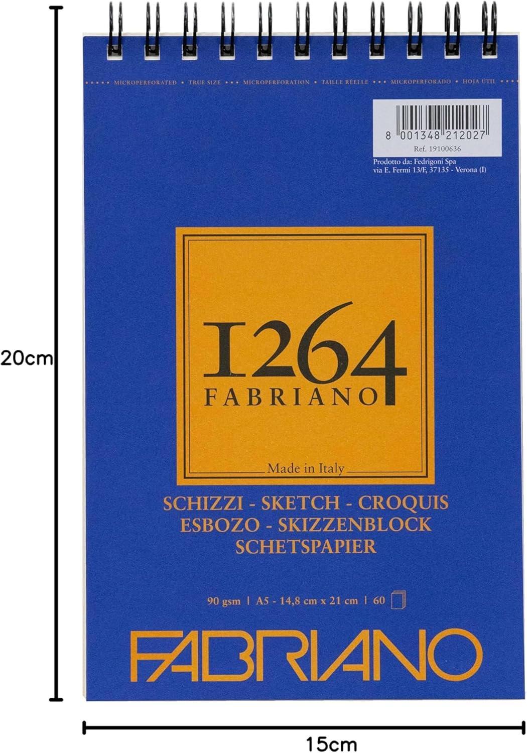 Fabriano 5pz Blocco Schizzi 1246 Spiralato Formato A5 90gr 60fg