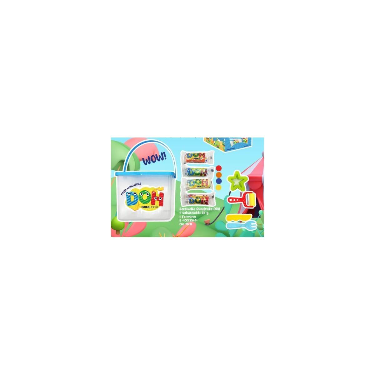 set creativo pasta modellabile Tinta Unita secchiello piccolo 4 panetti e utensili modellazione