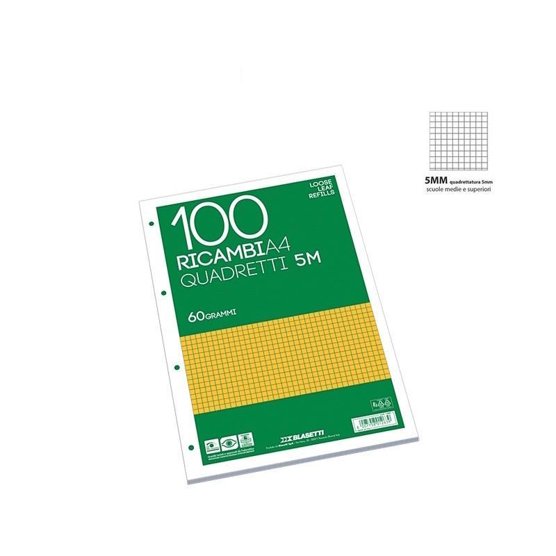 ricambi fogli a4 quadretti 5mm blasetti 100 fogli carta 60 grammi per scuola e ufficio