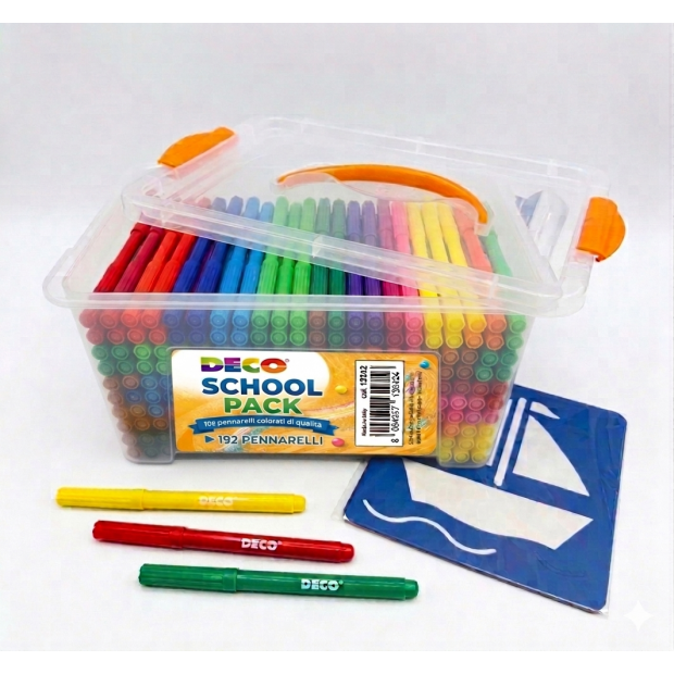 cwr cwr 192 pennarelli+6 stencils schoolpack colori assortiti - foto 1