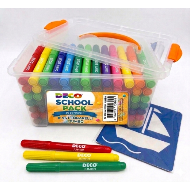 cwr cwr 96 pennarelli jumbo+6 stencils schoolpack colori assortiti - foto 1